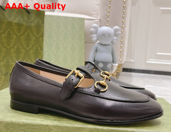 Gucci T Strap Leather Horsebit Loafer in Black Replica