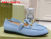 Gucci T Strap Leather Horsebit Loafer in Light Blue Replica