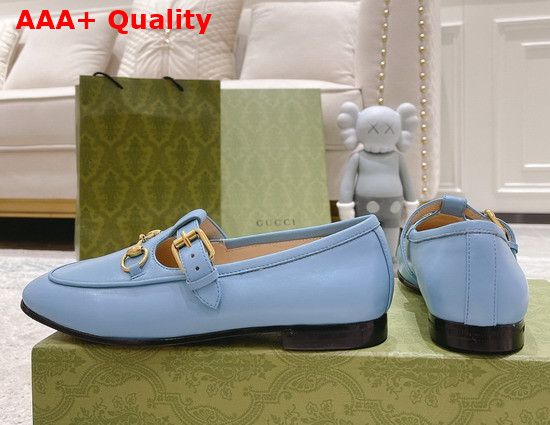 Gucci T Strap Leather Horsebit Loafer in Light Blue Replica