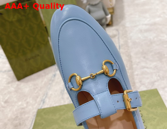 Gucci T Strap Leather Horsebit Loafer in Light Blue Replica