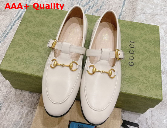 Gucci T Strap Leather Horsebit Loafer in White Replica