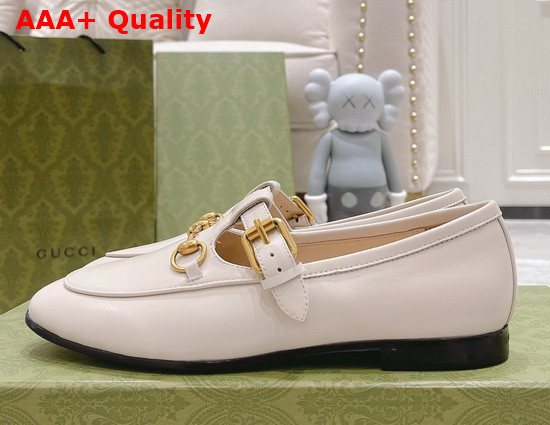 Gucci T Strap Leather Horsebit Loafer in White Replica