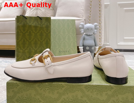 Gucci T Strap Leather Horsebit Loafer in White Replica