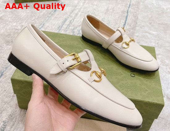 Gucci T Strap Leather Horsebit Loafer in White Replica