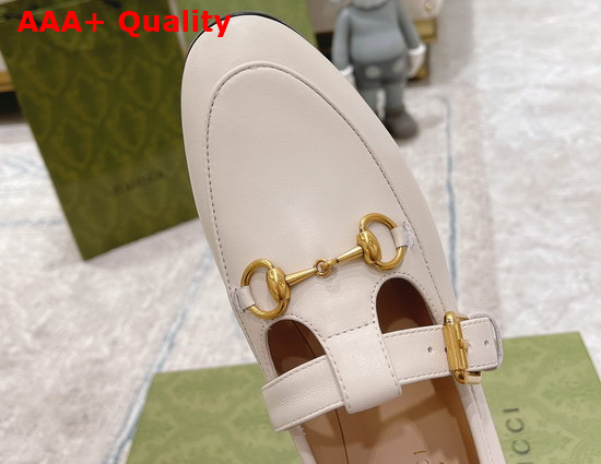 Gucci T Strap Leather Horsebit Loafer in White Replica