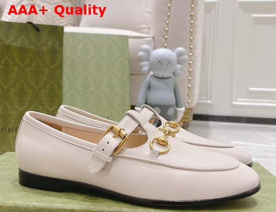 Gucci T Strap Leather Horsebit Loafer in White Replica