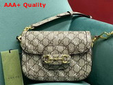 Gucci The Hacker Project Mini Gucci Horsebit 1955 Bag Beige and Ebony GG Supreme Canvas with White Balenciaga Print 658574 Replica