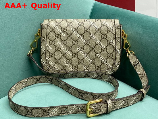 Gucci The Hacker Project Mini Gucci Horsebit 1955 Bag Beige and Ebony GG Supreme Canvas with White Balenciaga Print 658574 Replica