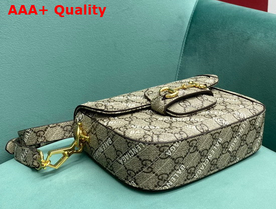 Gucci The Hacker Project Mini Gucci Horsebit 1955 Bag Beige and Ebony GG Supreme Canvas with White Balenciaga Print 658574 Replica