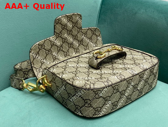 Gucci The Hacker Project Mini Gucci Horsebit 1955 Bag Beige and Ebony GG Supreme Canvas with White Balenciaga Print 658574 Replica