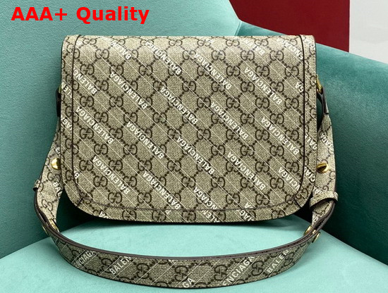 Gucci The Hacker Project Small Gucci Horsebit 1955 Bag Beige and Ebony GG Supreme Canvas with White Balenciaga Print 602204 Replica