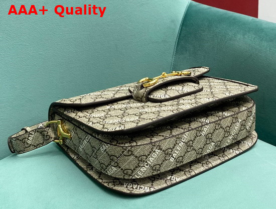 Gucci The Hacker Project Small Gucci Horsebit 1955 Bag Beige and Ebony GG Supreme Canvas with White Balenciaga Print 602204 Replica