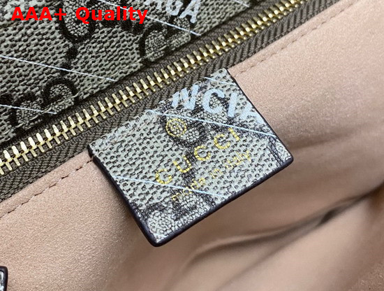 Gucci The Hacker Project Small Gucci Horsebit 1955 Bag Beige and Ebony GG Supreme Canvas with White Balenciaga Print 602204 Replica