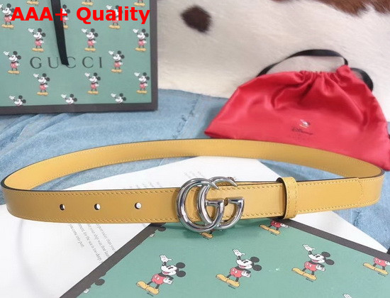 Gucci Thin Belt with Double G Buckle Pastel Yellow Leather 409417 Replica