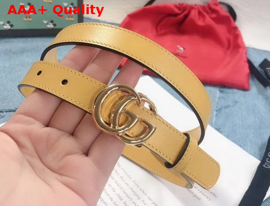 Gucci Thin Belt with Double G Buckle Pastel Yellow Leather 409417 Replica