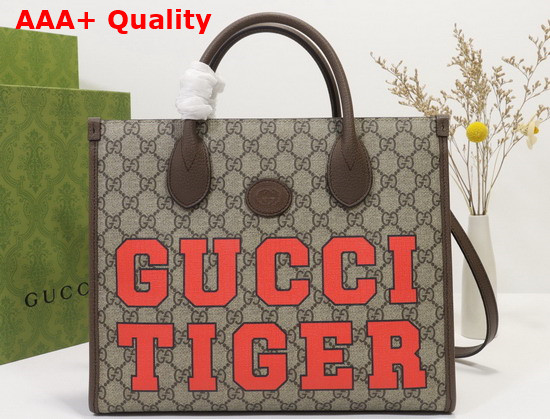 Gucci Tiger GG Small Tote Bag Beige and Ebony GG Supreme 659983 Replica