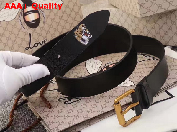 Gucci Tiger Print Leather Belt Black Replica