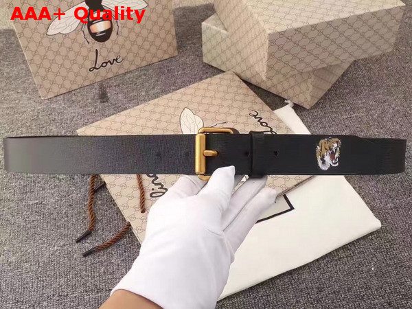 Gucci Tiger Print Leather Belt Black Replica