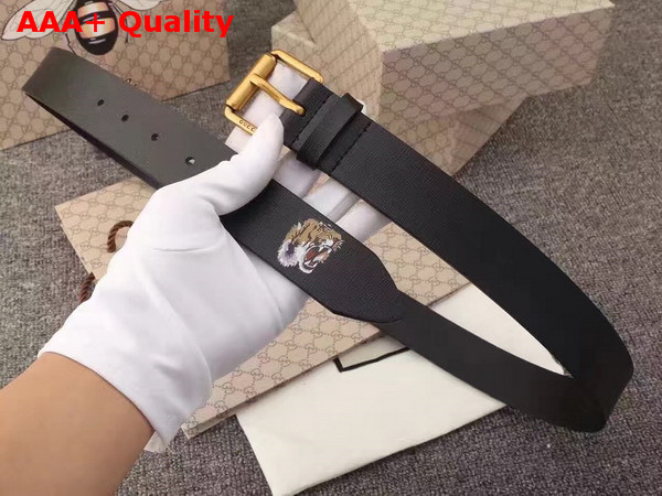 Gucci Tiger Print Leather Belt Black Replica