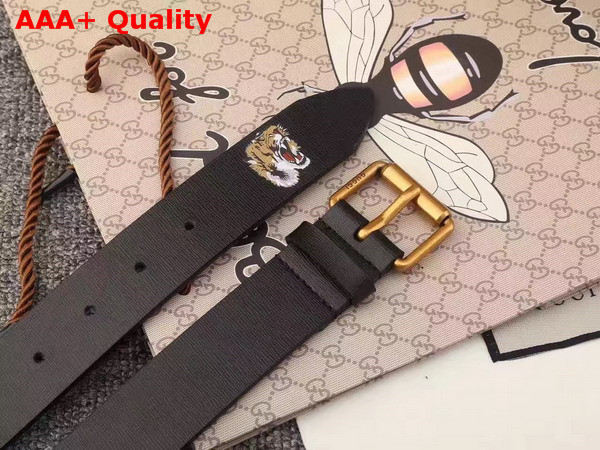 Gucci Tiger Print Leather Belt Black Replica