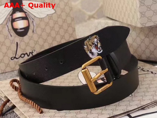 Gucci Tiger Print Leather Belt Black Replica