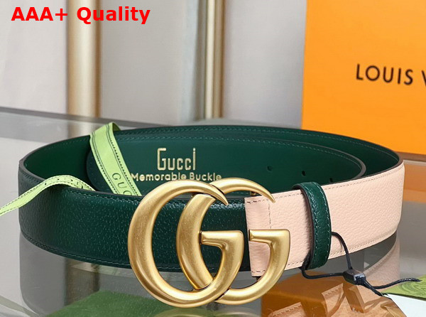 Gucci Two Tone Belt with Double G Buckle Green and Beige Leather Replica