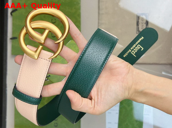 Gucci Two Tone Belt with Double G Buckle Green and Beige Leather Replica