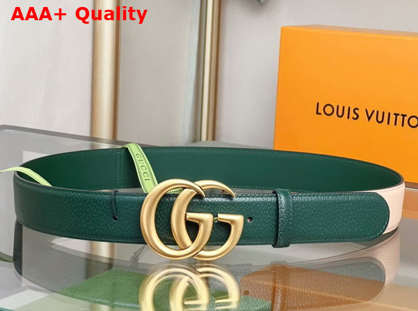 Gucci Two Tone Belt with Double G Buckle Green and Beige Leather Replica