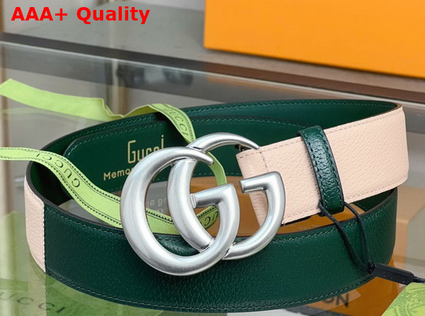 Gucci Two Tone Belt with Double G Buckle Green and Beige Leather Replica