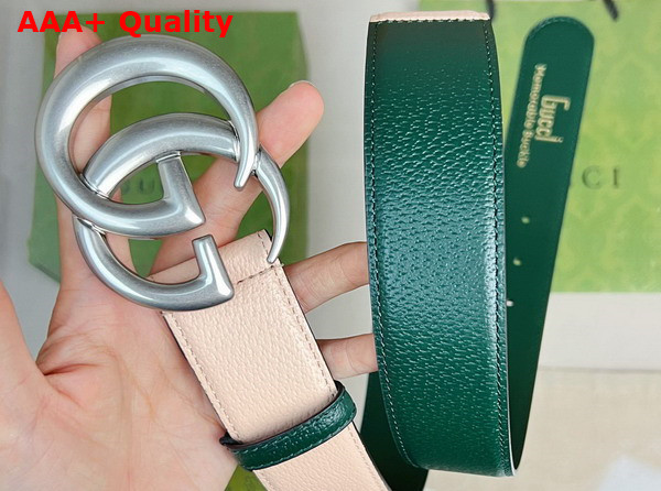 Gucci Two Tone Belt with Double G Buckle Green and Beige Leather Replica