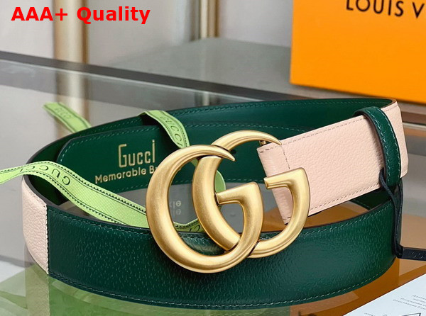 Gucci Two Tone Belt with Double G Buckle Green and Beige Leather Replica