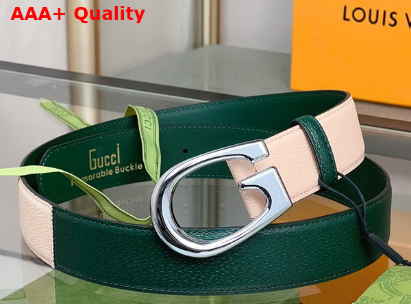 Gucci Two Tone Belt with G Buckle Green and Beige Leather 709954 Replica