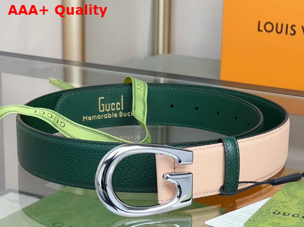 Gucci Two Tone Belt with G Buckle Green and Beige Leather 709954 Replica