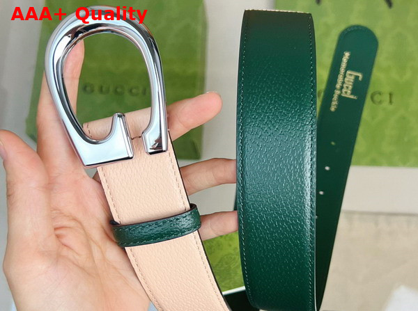 Gucci Two Tone Belt with G Buckle Green and Beige Leather 709954 Replica