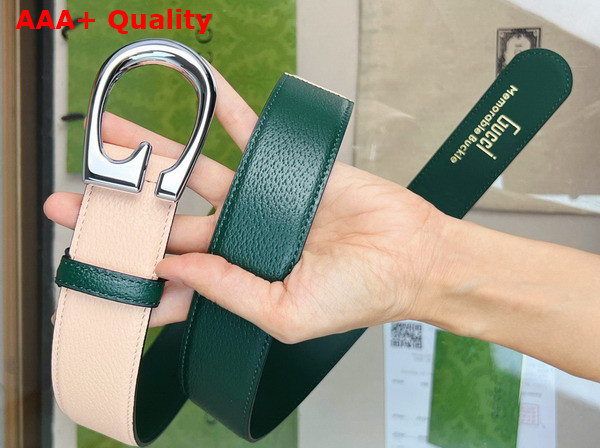 Gucci Two Tone Belt with G Buckle Green and Beige Leather 709954 Replica