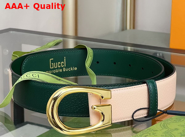 Gucci Two Tone Belt with G Buckle Green and Beige Leather 709954 Replica