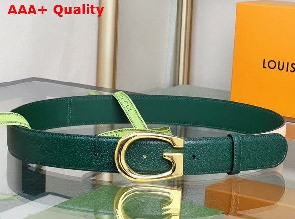 Gucci Two Tone Belt with G Buckle Green and Beige Leather 709954 Replica