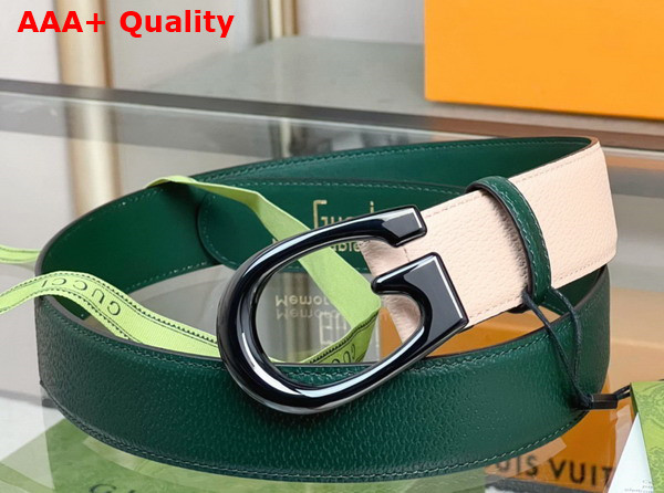 Gucci Two Tone Belt with G Buckle Green and Beige Leather 709954 Replica