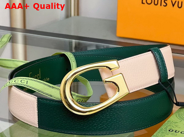 Gucci Two Tone Belt with G Buckle Green and Beige Leather 709954 Replica