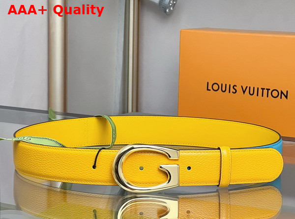 Gucci Two Tone Belt with G Buckle Yellow and Dusty Blue Leather 709954 Replica