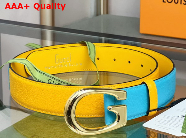 Gucci Two Tone Belt with G Buckle Yellow and Dusty Blue Leather 709954 Replica