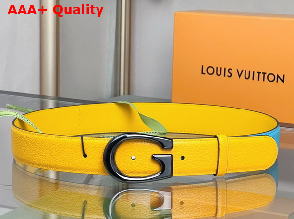 Gucci Two Tone Belt with G Buckle Yellow and Dusty Blue Leather 709954 Replica