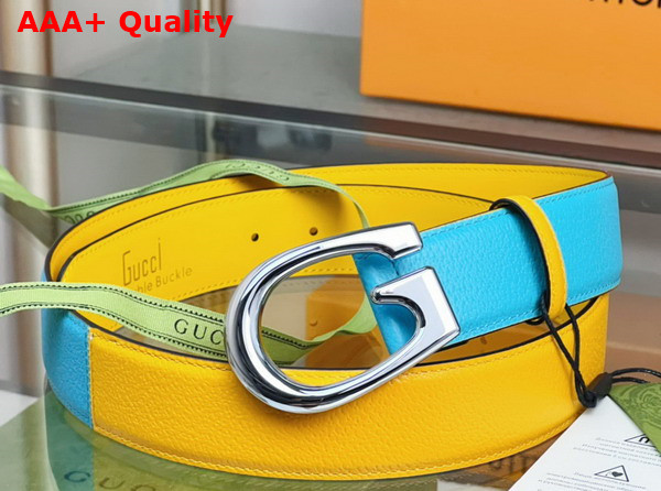 Gucci Two Tone Belt with G Buckle Yellow and Dusty Blue Leather 709954 Replica