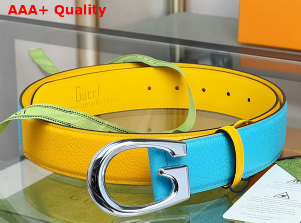 Gucci Two Tone Belt with G Buckle Yellow and Dusty Blue Leather 709954 Replica