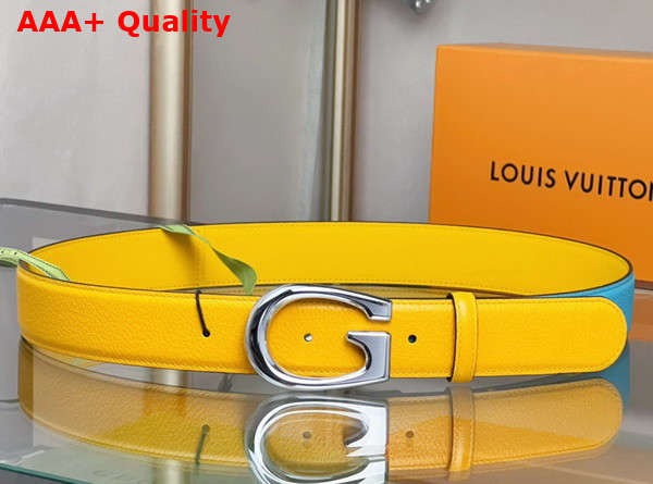 Gucci Two Tone Belt with G Buckle Yellow and Dusty Blue Leather 709954 Replica