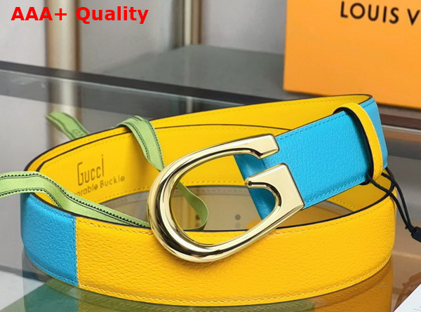 Gucci Two Tone Belt with G Buckle Yellow and Dusty Blue Leather 709954 Replica