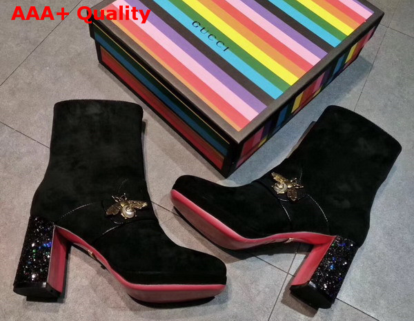 Gucci Velvet Ankle Boot with Bee in Black Velvet Replica