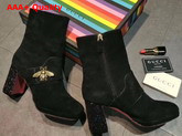 Gucci Velvet Ankle Boot with Bee in Black Velvet Replica