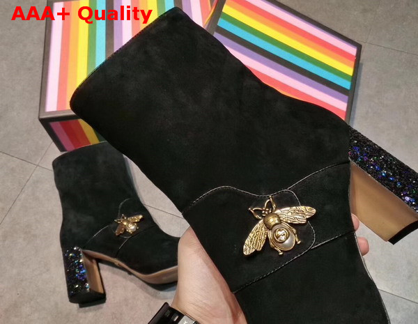 Gucci Velvet Ankle Boot with Bee in Black Velvet Replica