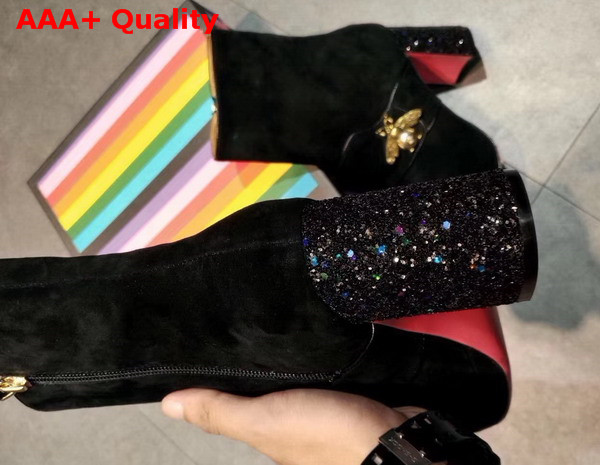 Gucci Velvet Ankle Boot with Bee in Black Velvet Replica